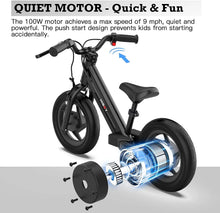 Load image into Gallery viewer, Hiboy BK1 Electric Bike for Kids Ages 3 - 5 Years, 24V 100W Electric Balance Bike 12 in Inflatable Tire Adjustable Seat, Electric Bicycle Gift for Kids
